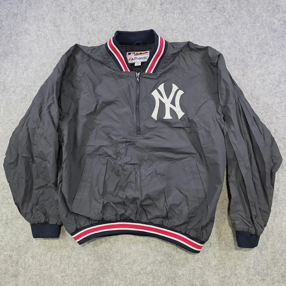 Vintage New York Yankees Jacket‎ Mens XL Blue MLB Baseball Majestic Pullover